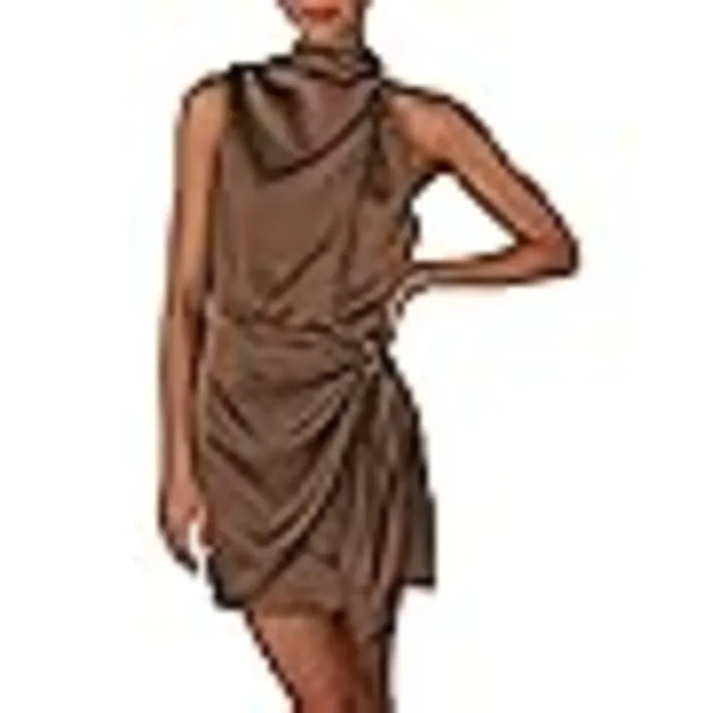 PRETTYGARDEN Women's Short Formal Satin Dress in Brown